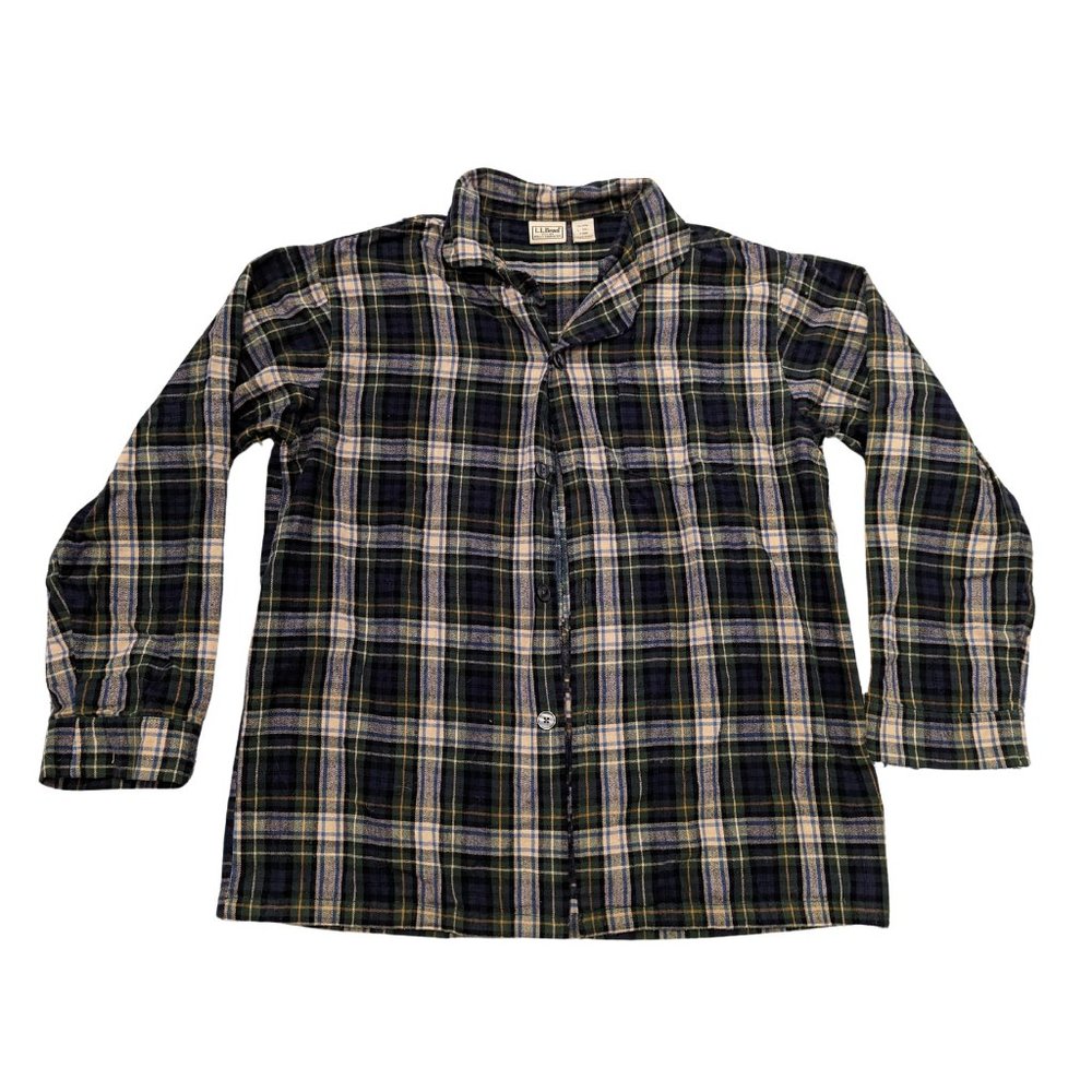 L.L. Bean | 100% Cotton Green Plaid Flannel Long-Sleeve | Men's Large Tall